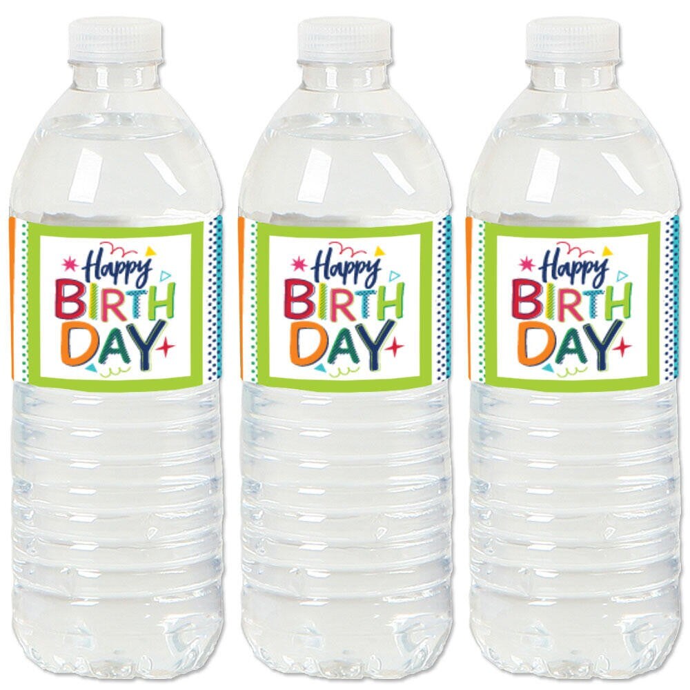 Big Dot of Happiness Cheerful Happy Birthday - Colorful Birthday Party Water Bottle Sticker Labels - Set of 20