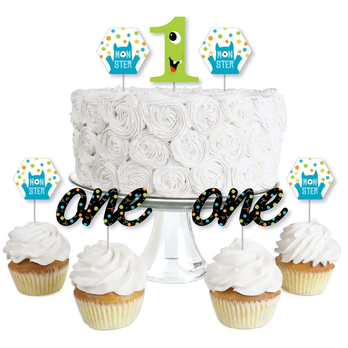 Big Dot of Happiness 1st Birthday Monster Bash Dessert Cupcake