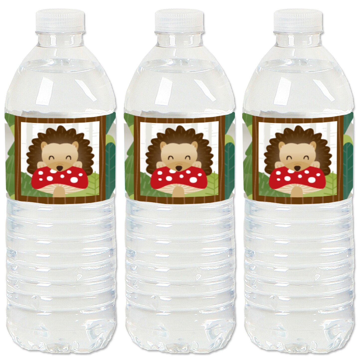 Big Dot of Happiness Forest Hedgehogs - Woodland Birthday Party or Baby Shower Water Bottle Sticker Labels - Set of 20
