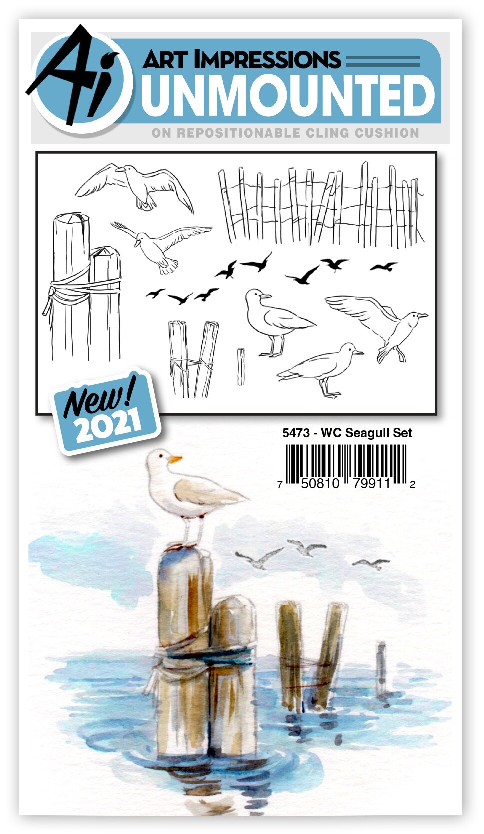 Art Impressions Watercolor Cling Rubber Stamps-Seagull Set