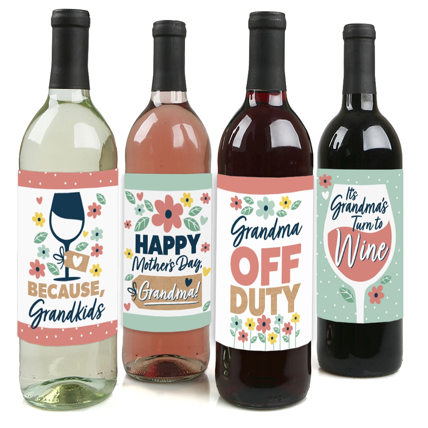 Big Dot of Happiness Grandma, Happy Mother&#x27;s Day - We Love Grandmother Decorations for Women - Wine Bottle Label Stickers - Set of 4