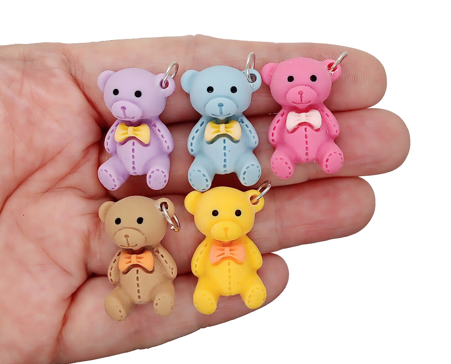 Teddy Bear Charms, Set of 5, Cute Resin Pastel Bear Pendants, Adorabilities