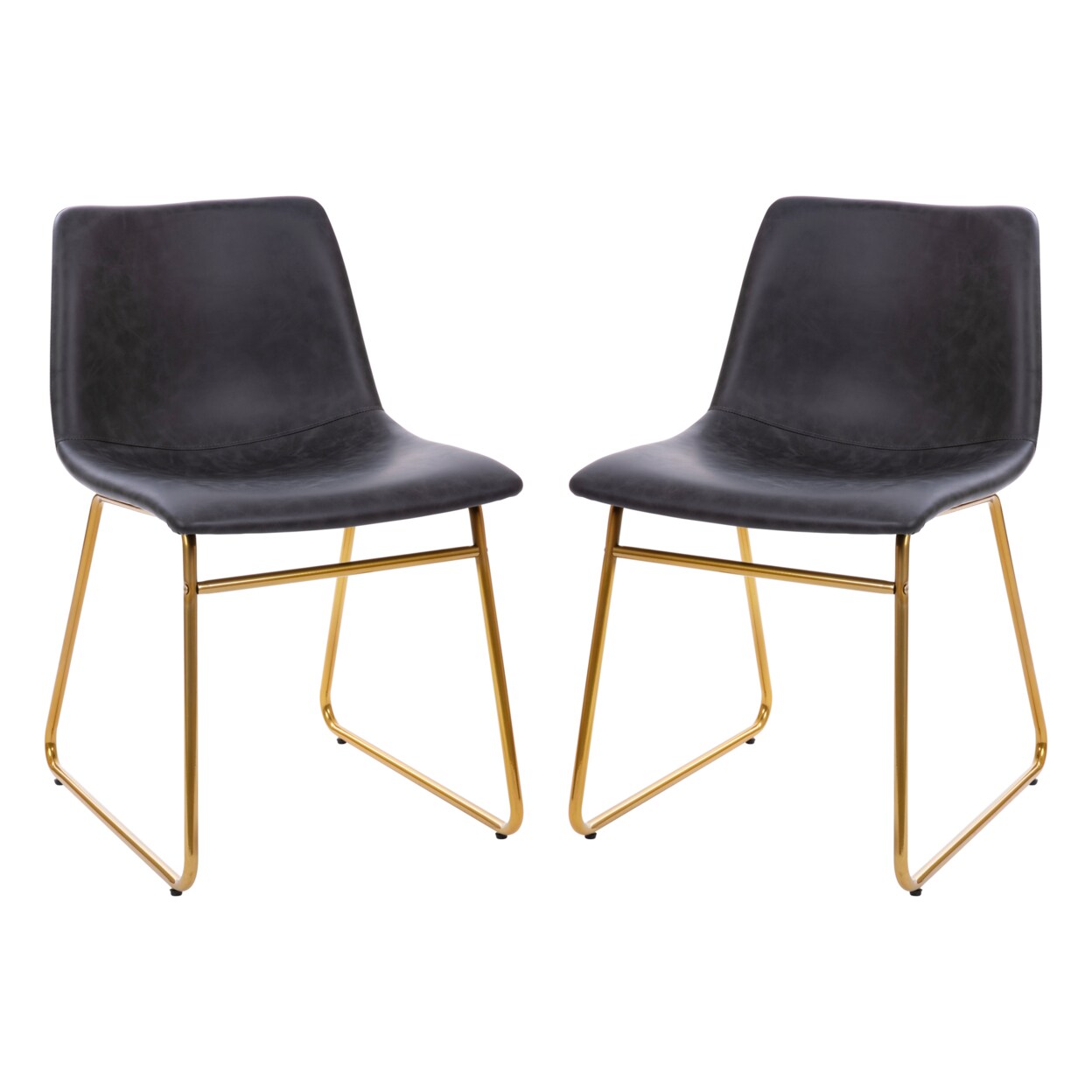 Flash Furniture 18 inch Dining Table Height Chair, Mid-Back Sled Base Dining Chair in Dark Gray LeatherSoft with Gold Frame, Set of 2