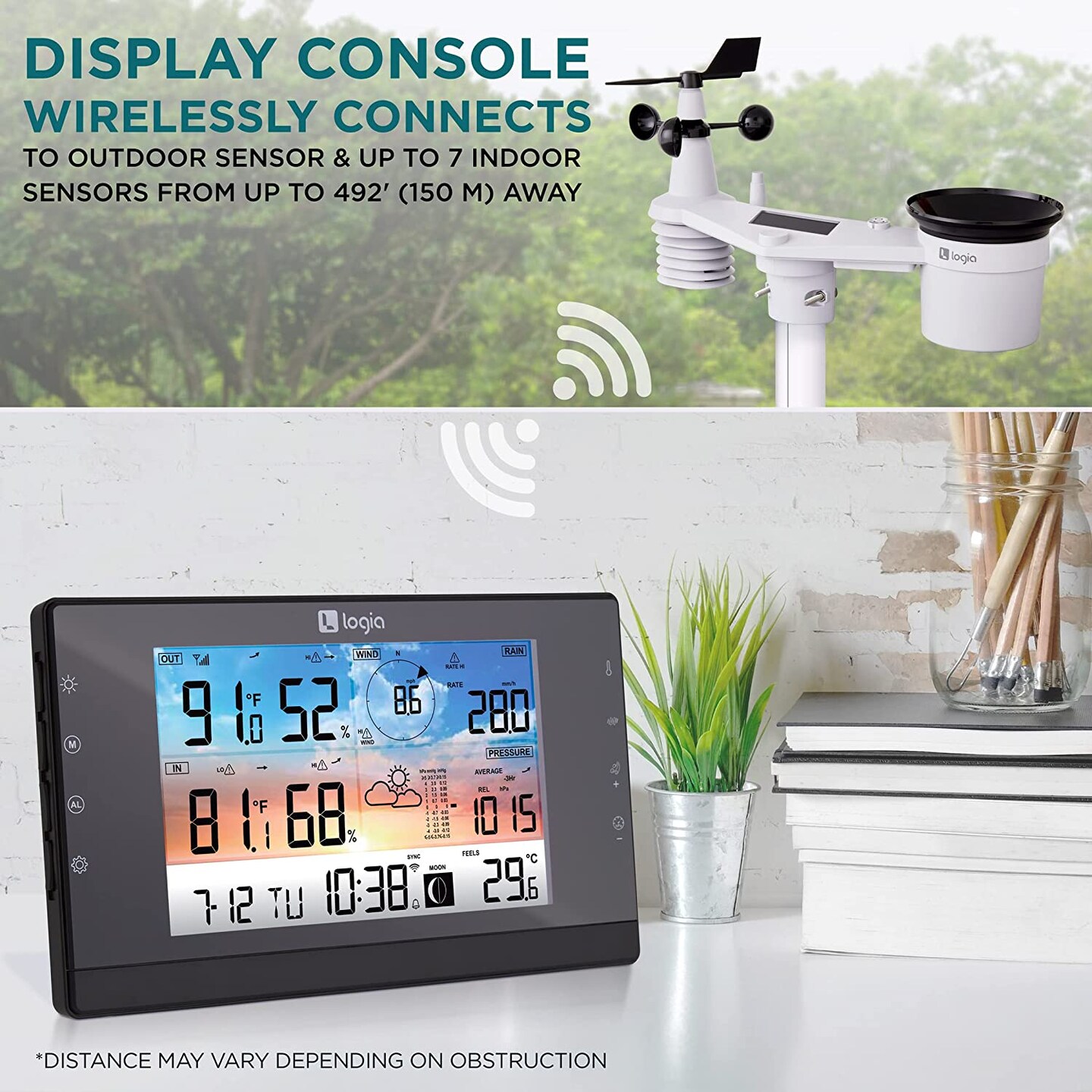 Logia 5-in-1 WiFi Wireless Weather Station with solar panel and Full Color LED Display