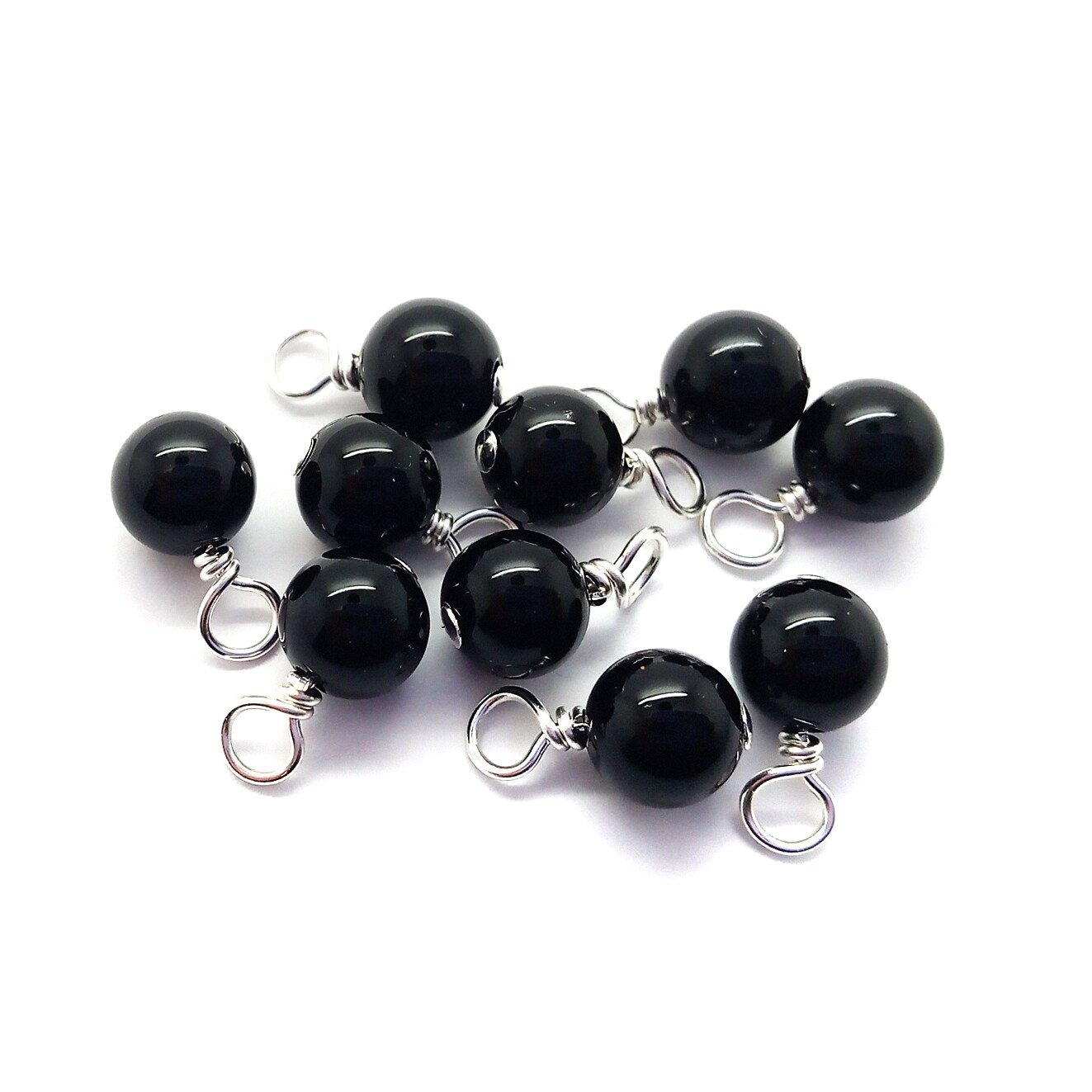 Black Onyx 6mm Bead Dangles, Small Gemstone Charms, 10 pieces, Adorabilities