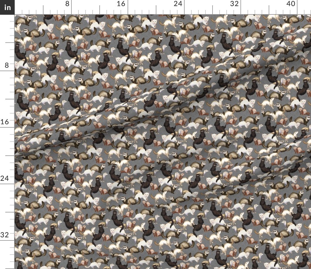Ferrets Animals Exotic Pets Gray Panda Ferret Mustelids Weasel Custom Printed Fabric by Spoonflower Various Fabrics by the Yard or Fat Quarter