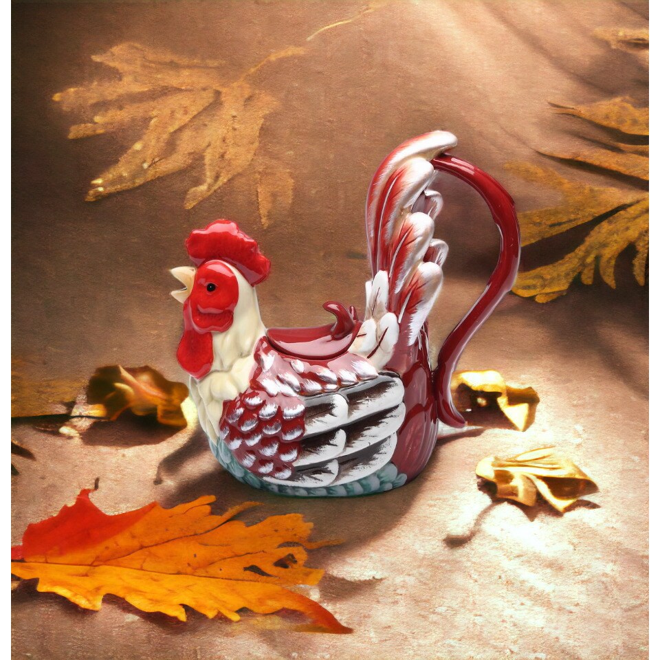 Ceramic Red Rooster Teapot, Home Decoration Gift Idea Pottery Tea Pot Infuser