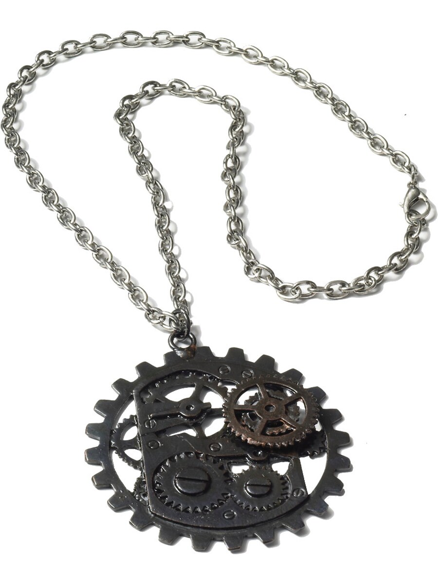 Adult Steampunk Costume Dark Bronze Gears Pendant Necklace