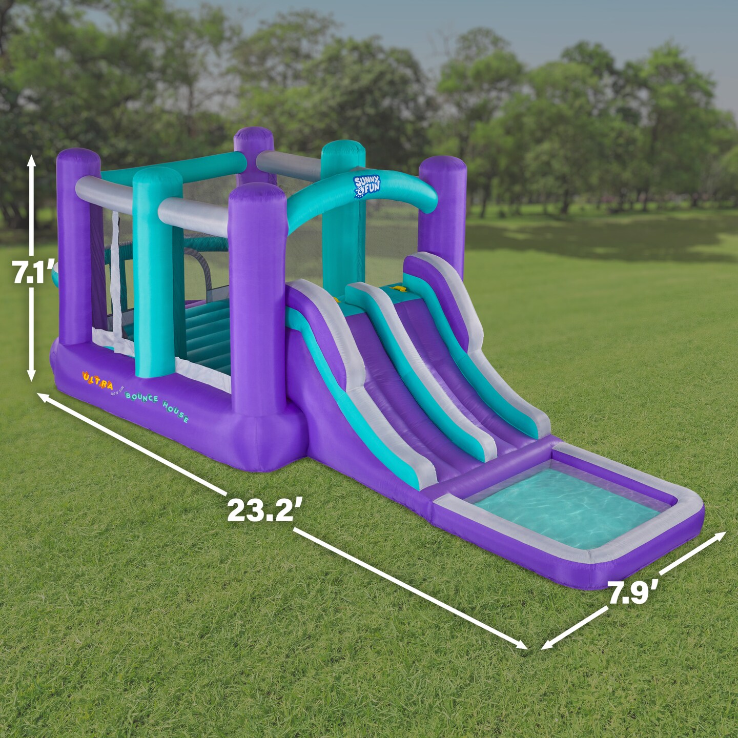 Sunny & Fun Inflatable Water Slide, Kids Pool with Slide & Bounce House with Air Pump & Case