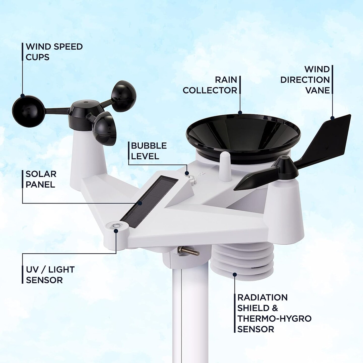 Logia 7-in-1 WiFi Wireless Weather Station 8&#x22; with solar panel and 10-Day Forecast