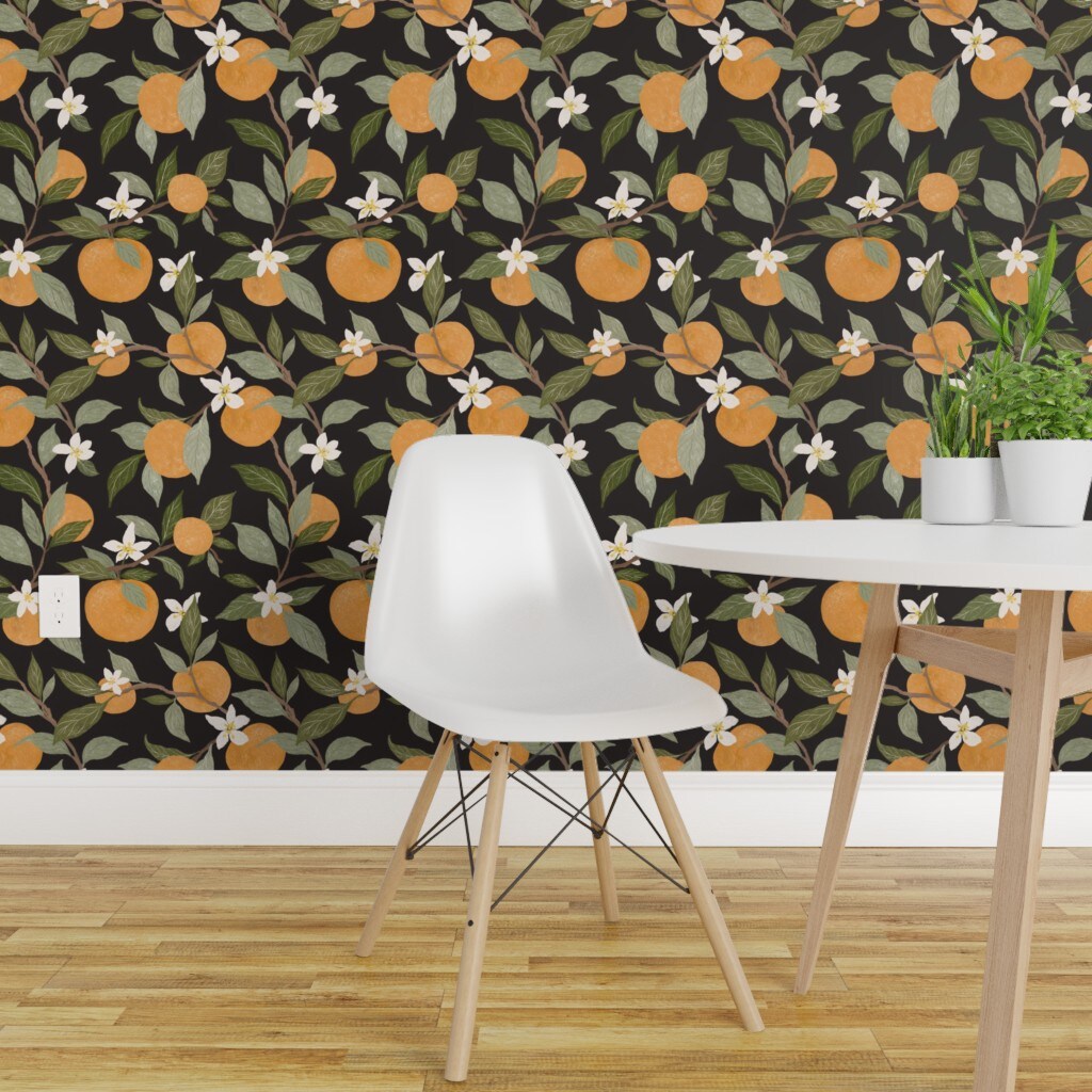 Peel & Stick Wallpaper 2FT Wide Oranges Citrus Fruit Botanical Leaves