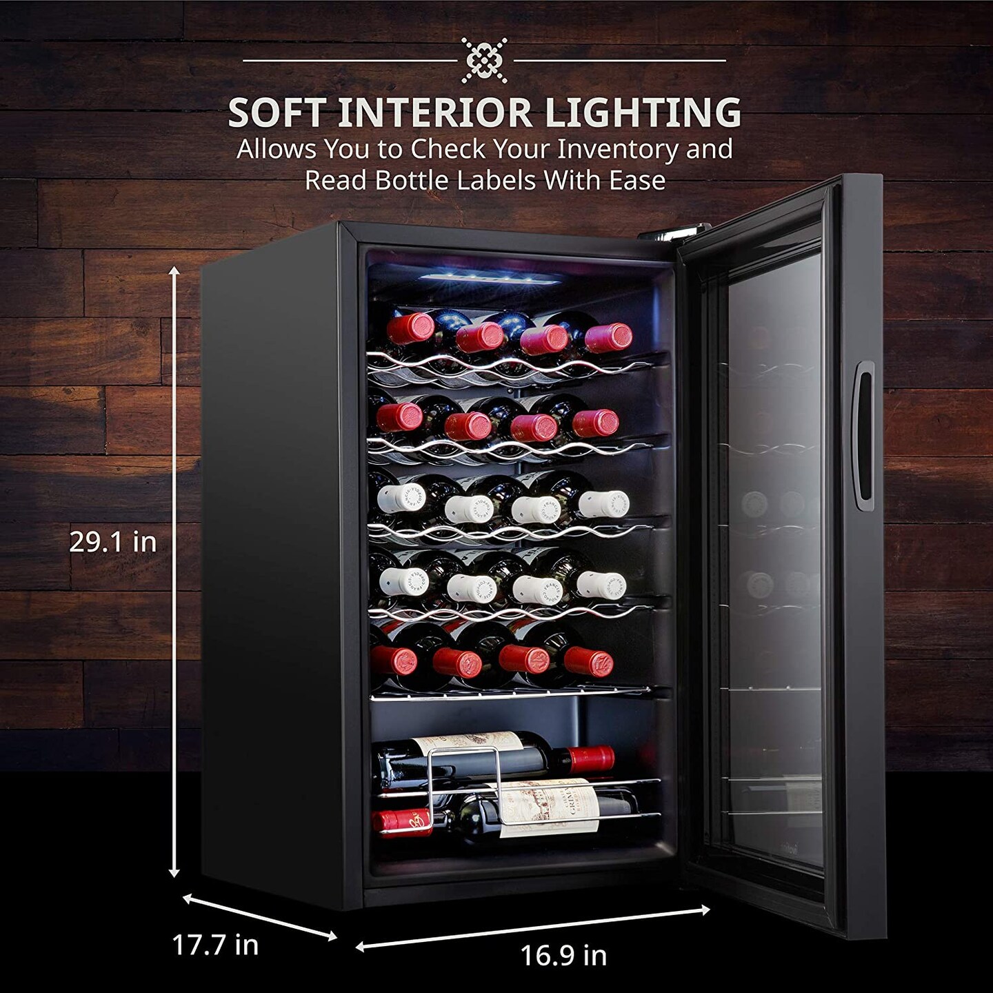 Ivation 24-Bottle Wine Cooler, Compact Freestanding Wine Fridge with Lock