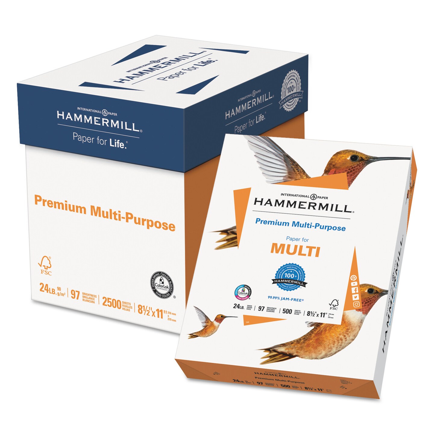 Hammermill Premium Multipurpose Print Paper, 97 Bright, 24lb, 8.5