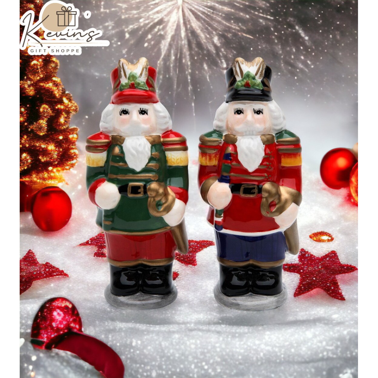 Hand Painted Ceramic Christmas Nutcracker Salt and Pepper Shakers For Kitchen