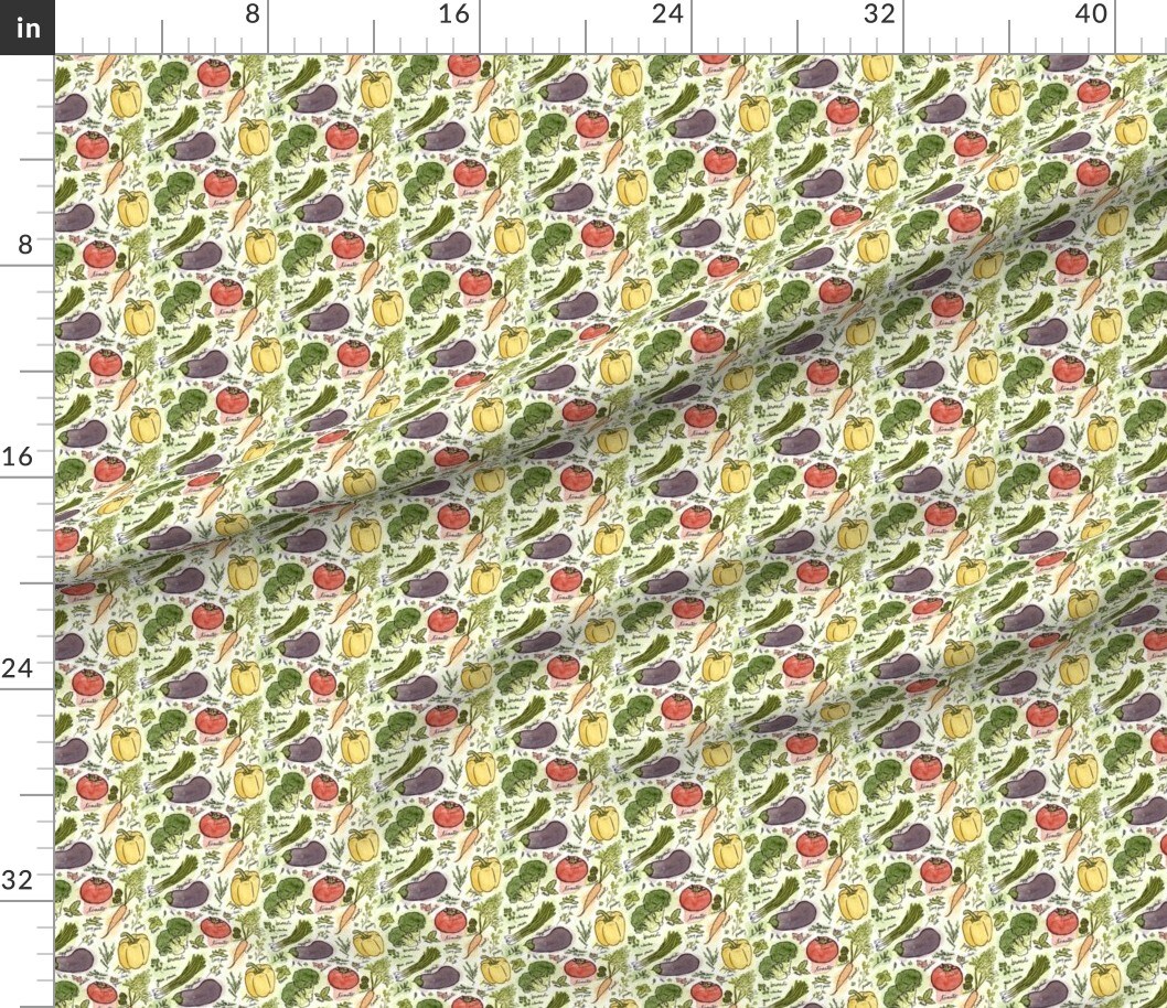 Colorful Vegetables Watercolor Garden Veggies Kitchen Small Scale Custom Printed Fabric by Spoonflower Various Fabrics by the Yard or Fat Quarter