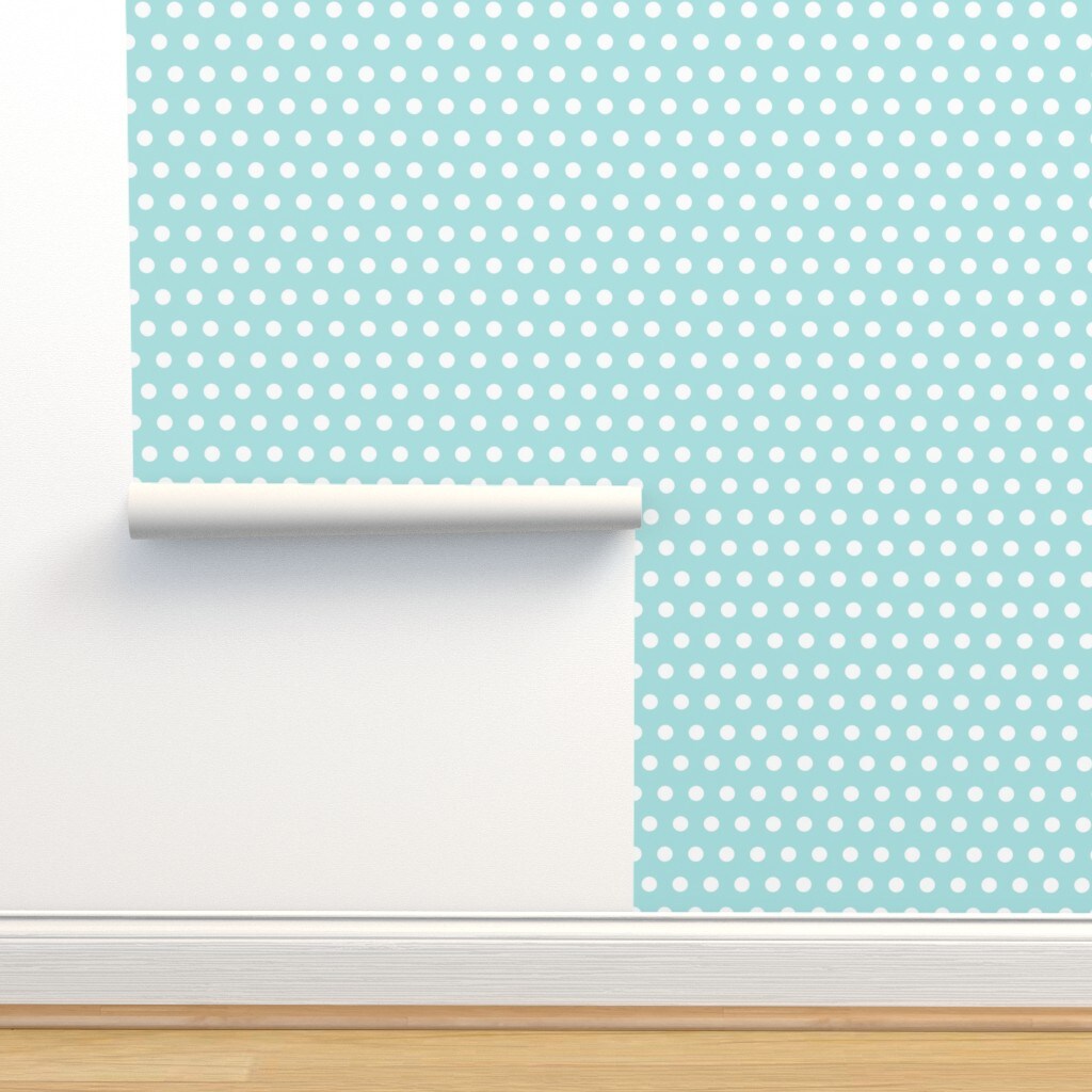 Blue Polka Dots Retro Groovy Pale 90 S Bright Medium Scale Neon Custom Pre-pasted Wallpaper by Spoonflower Pre-Pasted Wallpaper 2FT Wide