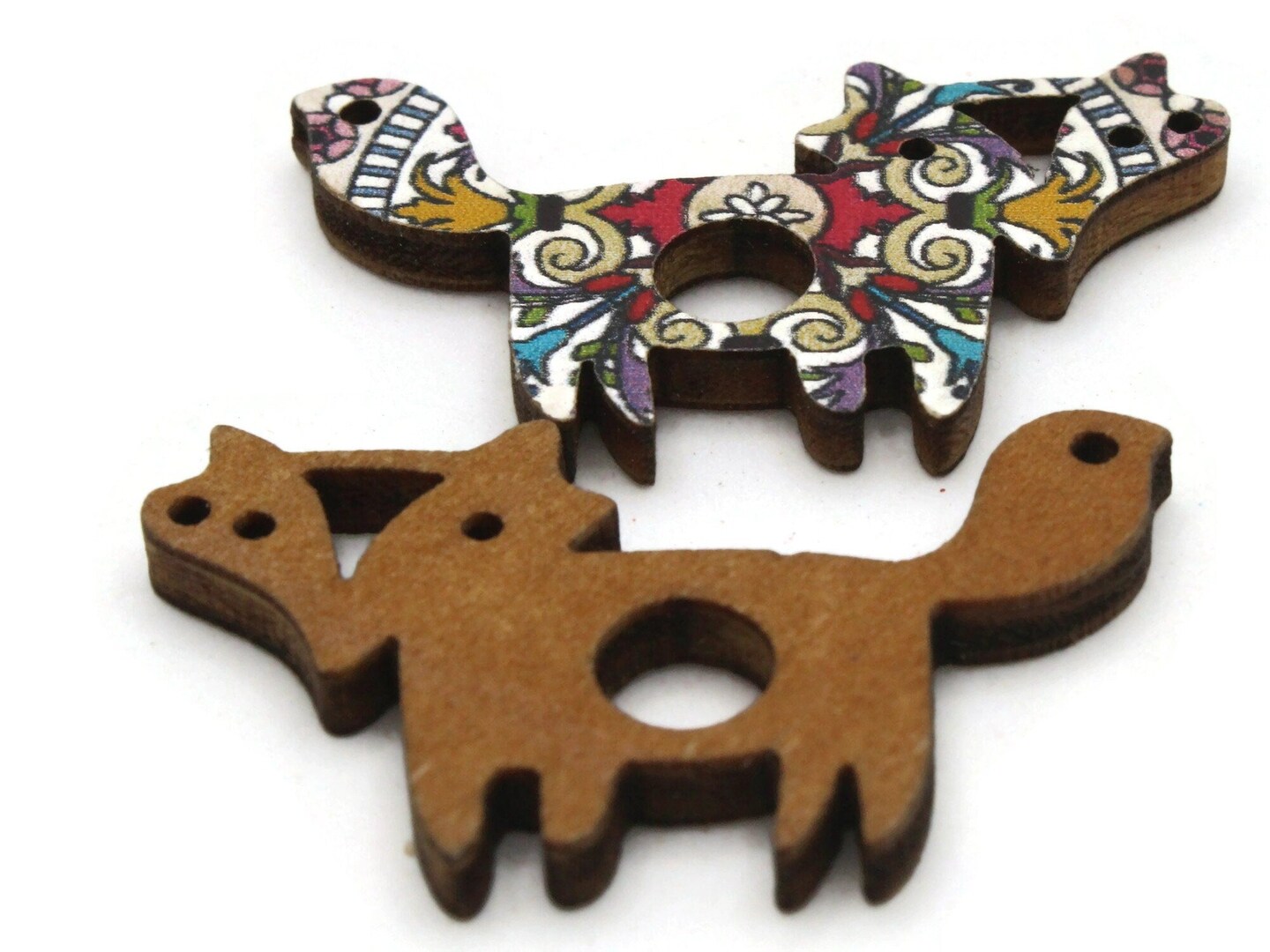 2 35mm Colorfully Patterned Wooden Fox Beads