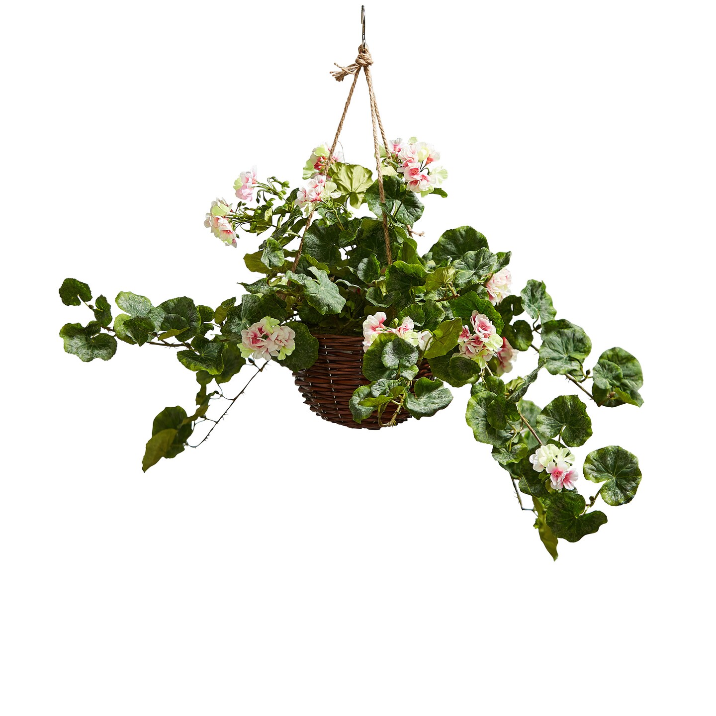 Pure Garden Faux Flower Basket Fake Geranium Hanging Basket Indoor Covered Outdoor Floral Arrangement Home Office Patio