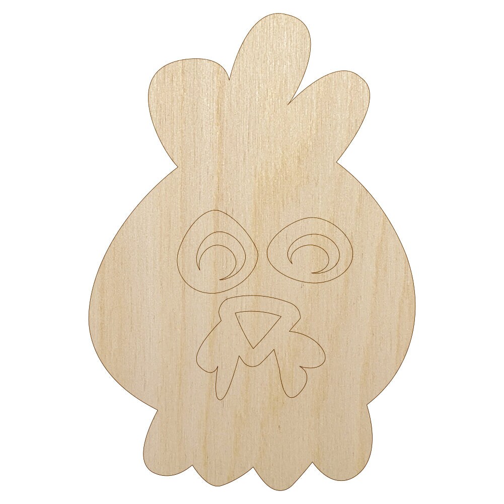 Chicken Rooster Face Doodle Unfinished Wood Shape Piece Cutout for DIY Craft Projects