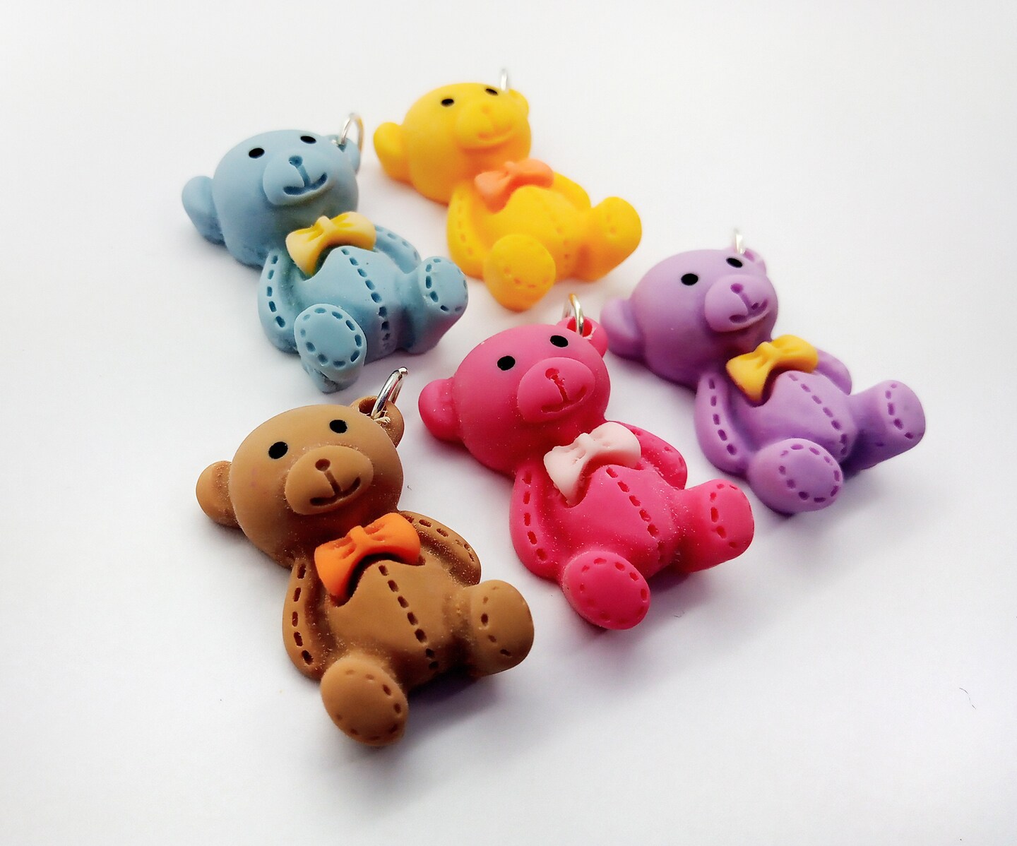 Teddy Bear Charms, Set of 5, Cute Resin Pastel Bear Pendants, Adorabilities