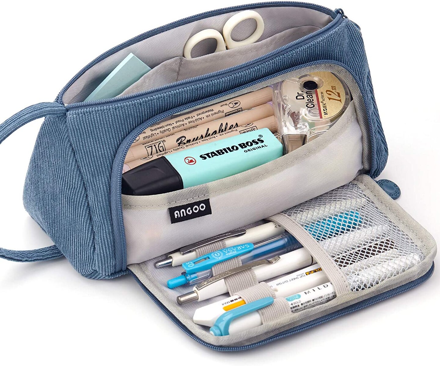 Angoo Multi Pockets Pencil Case Pen Bag Canvas Handheld Storage
