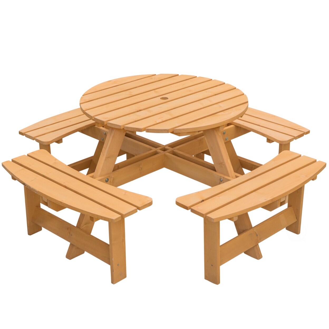 Wooden Round Picnic Table With Bench For 8 Outdoor Patio Garden 35&#x22; Diameter