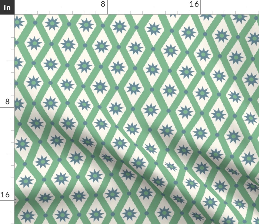 Vintage Green Diamond Plaid Retro Blue Geometric Mod Custom Printed Fabric by Spoonflower Various Fabrics by the Yard or Fat Quarter