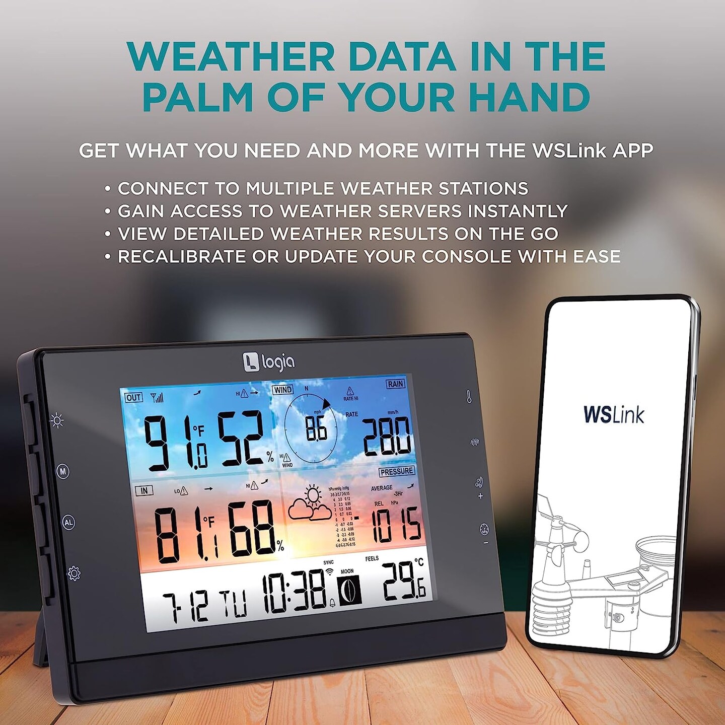 Logia 5-in-1 WiFi Wireless Weather Station with solar panel and Full Color LED Display