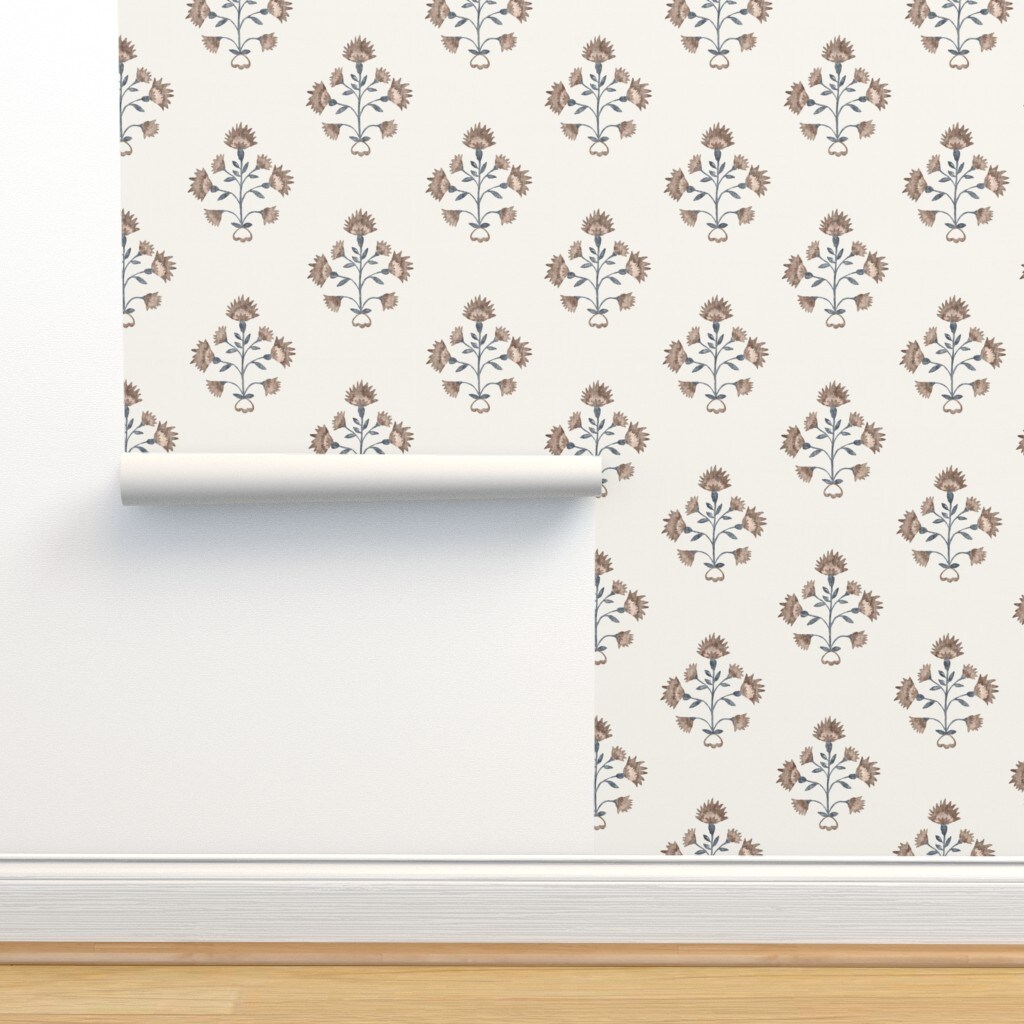 Modern Floral Traditional Stem Wildflower Custom Removable Wallpaper by Spoonflower Peel & Stick Wallpaper 2FT Wide