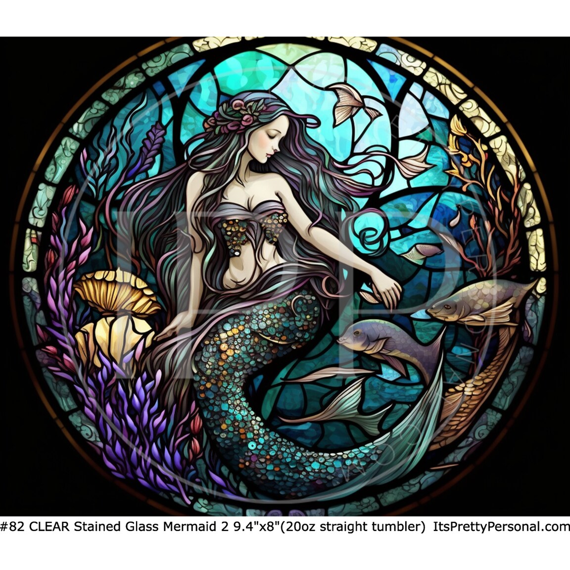 #82 CLEAR- 20oz - Stained Glass Mermaid 2- 9.4" x 8" Pattern Vinyl Wrap