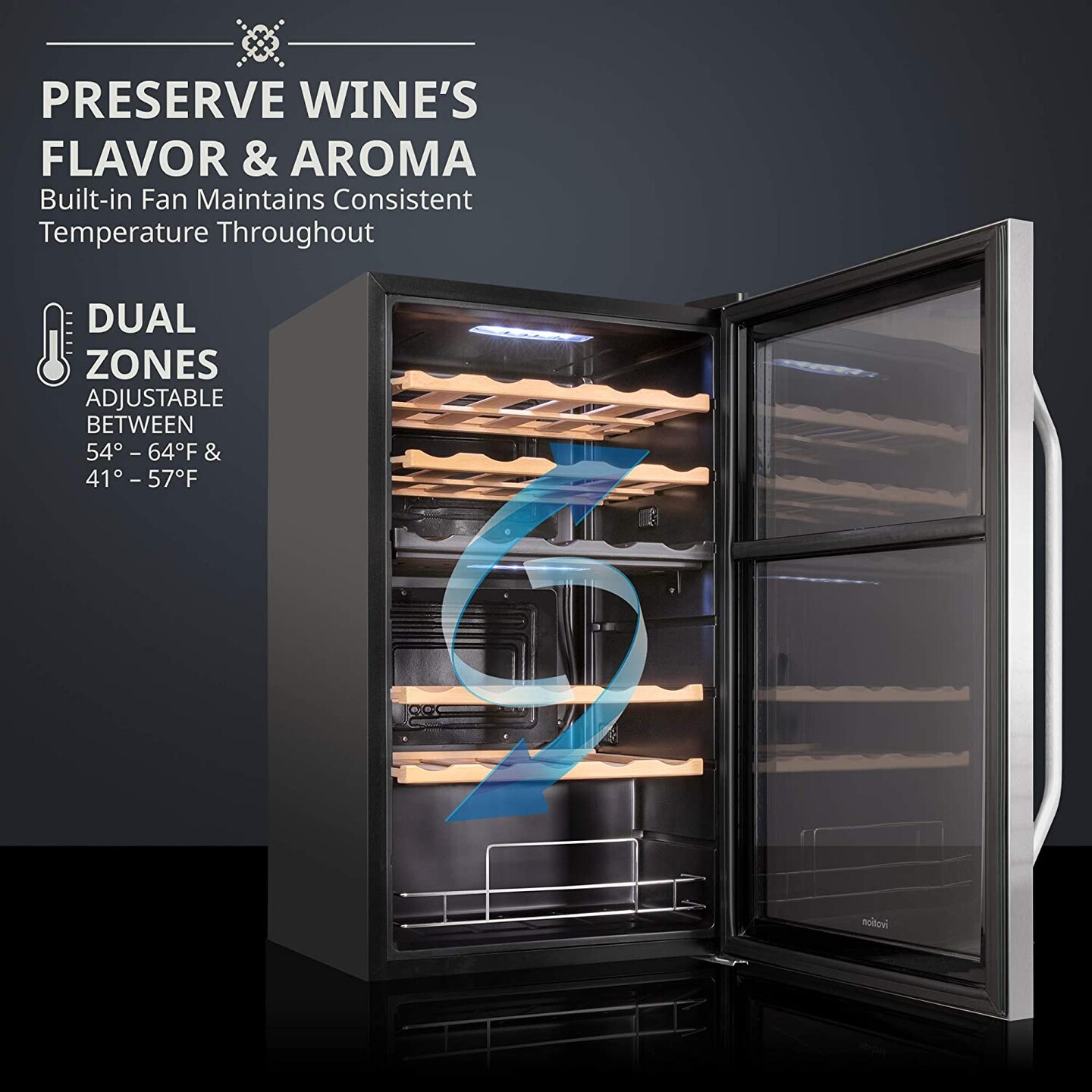 Ivation 33-Bottle Dual Zone Wine Cooler, Stainless Steel Freestanding Wine Fridge with Lock