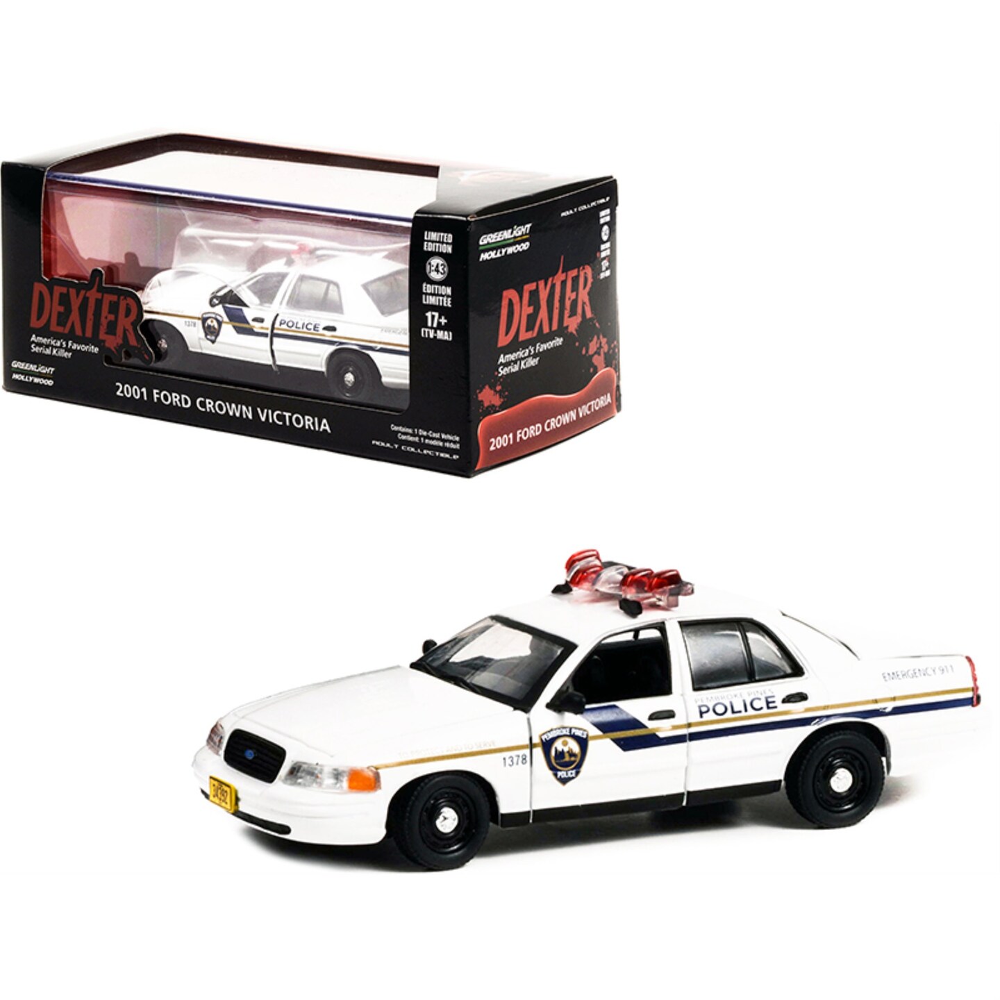 2001 Ford Crown Victoria Police Interceptor White &#x22;Pembroke Pines Police&#x22; &#x22;Dexter&#x22; (2006-2013) TV Series 1/43 Diecast Model Car by Greenlight