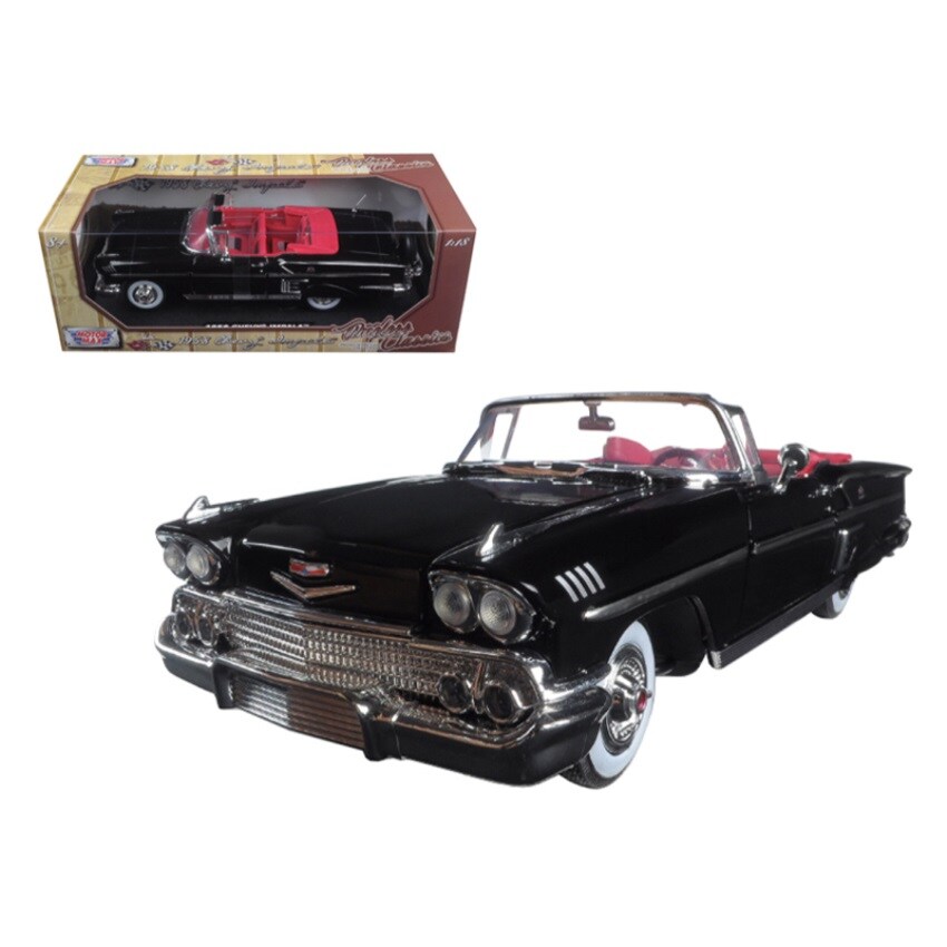 1958 Chevrolet Impala Convertible Black with Red Interior &#x22;Timeless Classics&#x22; 1/18  Diecast Model Car by Motormax