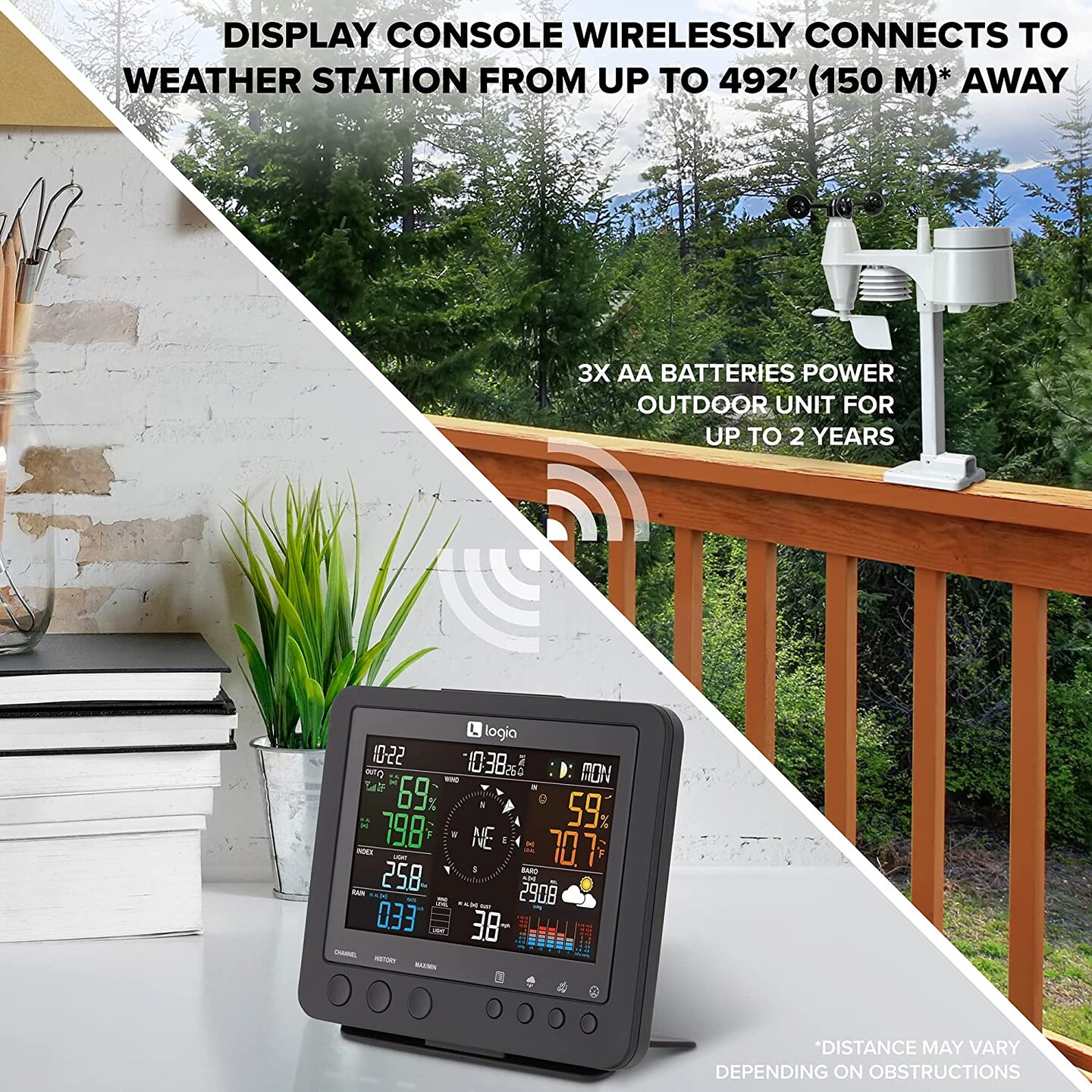 Logia 7-in-1 Wireless Weather Station with Black LED Display