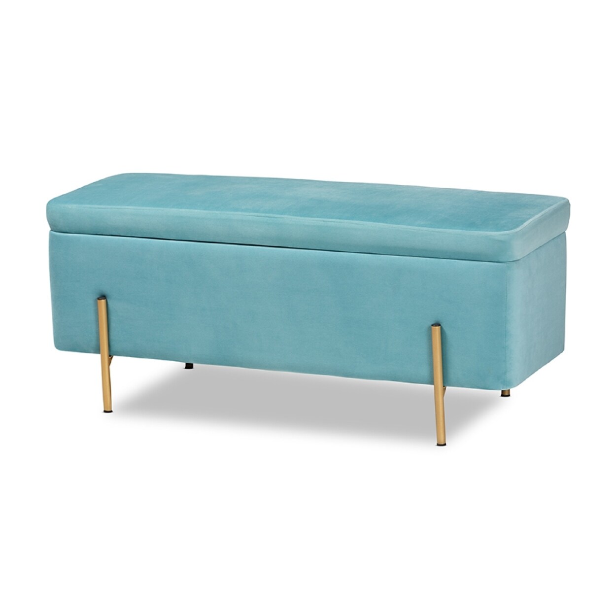 Wholesale Interiors Baxton Studio Rockwell Contemporary Glam and Luxe Sky Blue Velvet Fabric  and Gold Finished Metal Storage Bench,