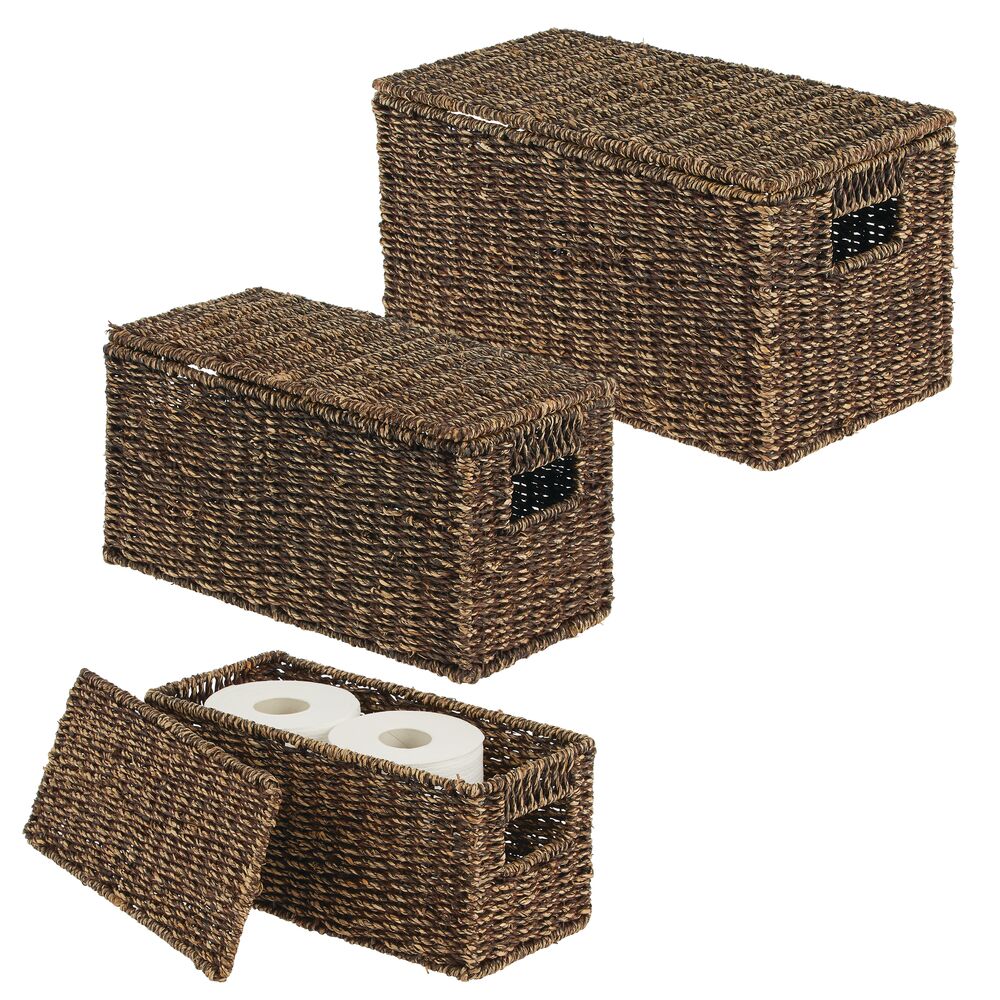 mDesign Woven Seagrass Home Storage Basket with Lid, Set of 3 Michaels