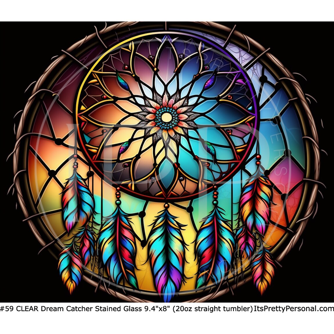 #59 CLEAR- 20oz - Stained Glass Dream catcher 9.4&#x22; x 8&#x22; Pattern Vinyl Wrap