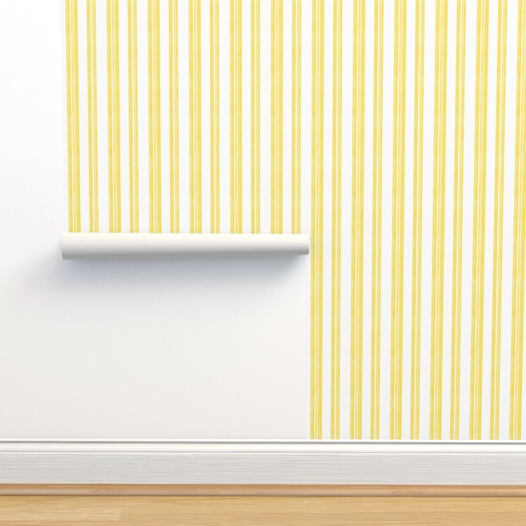 Yellow Painted Stripe Contemporary Limon Modern Coastal Summer Sunny Happy Large Scale Custom Removable Wallpaper by Spoonflower Peel & Stick Wallpaper 2FT Wide