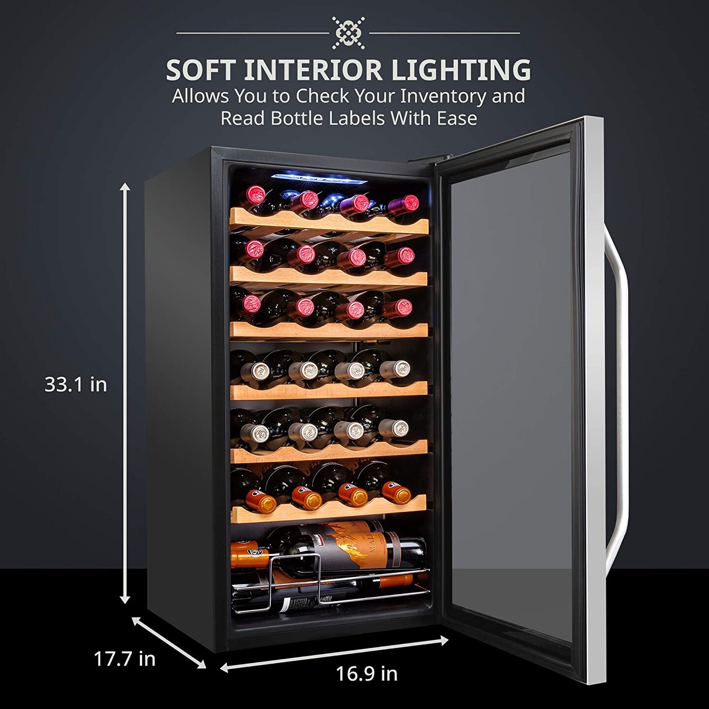 Ivation 28-Bottle Wine Cooler, Stainless Steel Freestanding Wine Fridge with Lock