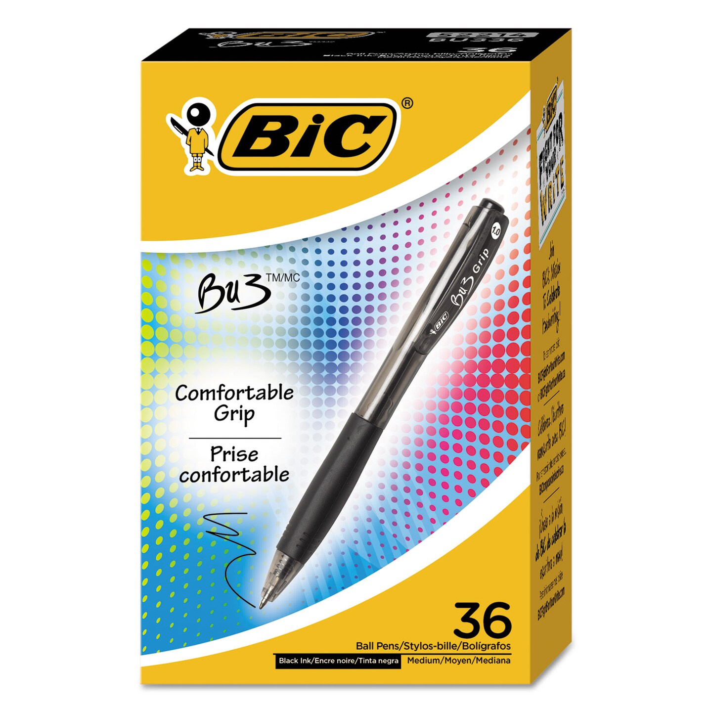 Bic BU3 Retractable Ballpoint Pen Medium 1 mm Black Ink/Barrel 36/Pack