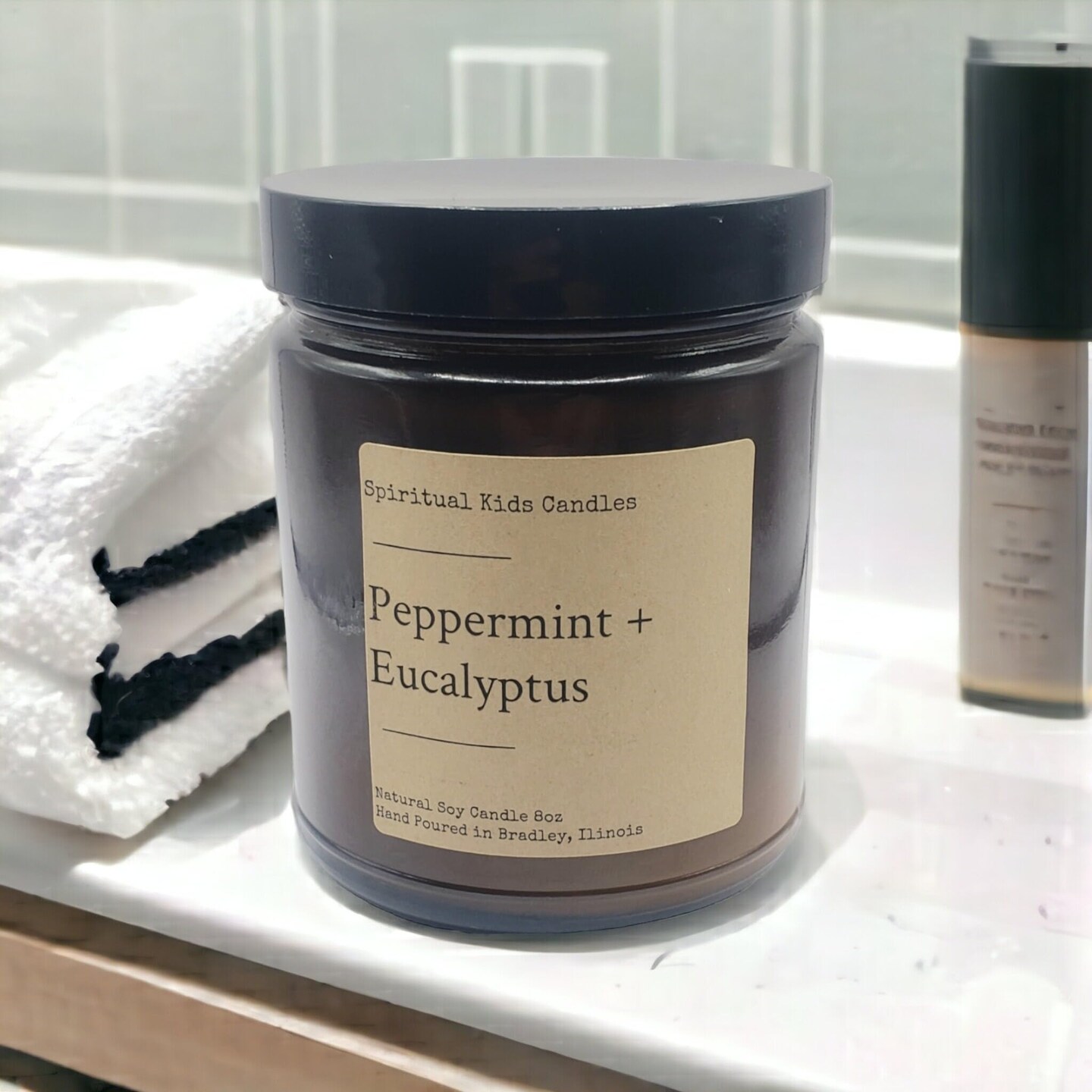 Peppermint & Eucalyptus Soy Candle 8oz 35-40 Hours Hand Poured with All Natural Soy wax and Fragrant/Essential Oils!