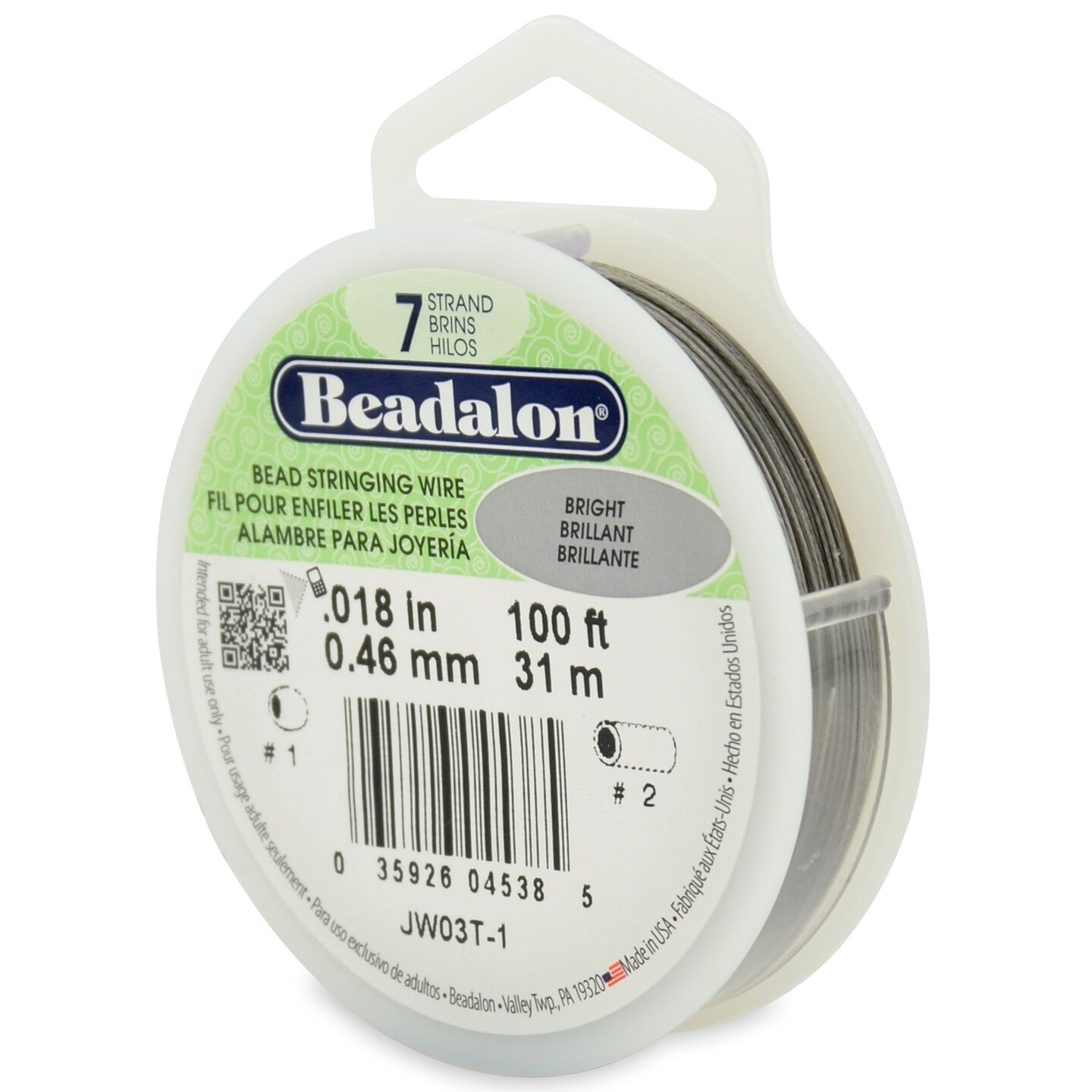 Beadalon 7 Strand Stainless Steel Bead Stringing Wire, 018 in / 0.46 mm,  Bright, 30 ft / 9.2 m