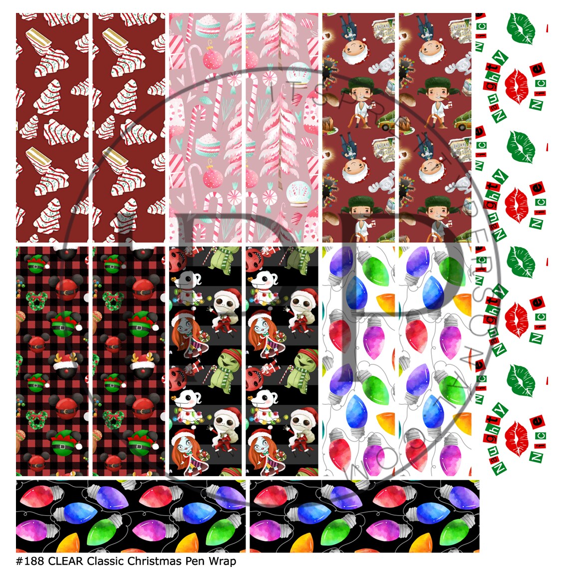 #190 Classic Christmas Pen Wrap Combo 1.5in x 4.75in 12x12 Vinyl Sheet