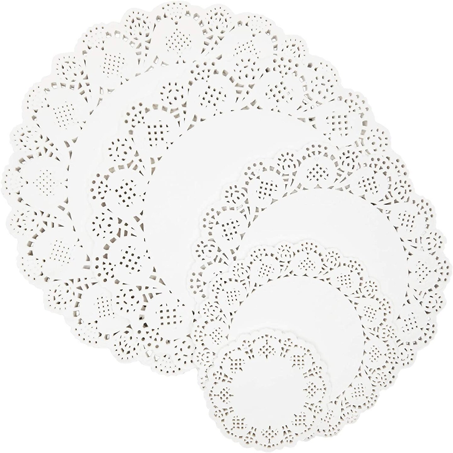 250 Pack Lace Paper Doilies for Arts and Crafts, Round White Table Placemats (5 Sizes)