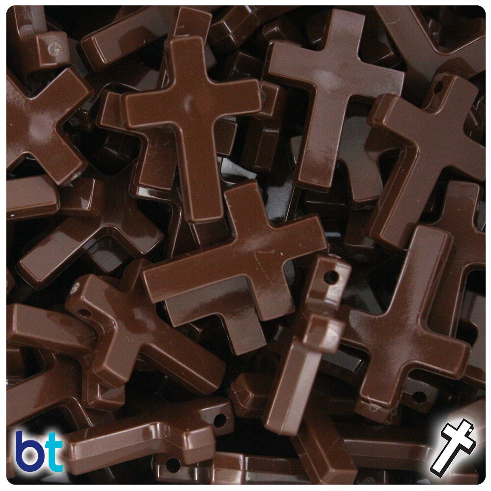 BeadTin Chocolate Opaque 26mm Fashion Cross Plastic Craft Beads Pendants (40pcs)
