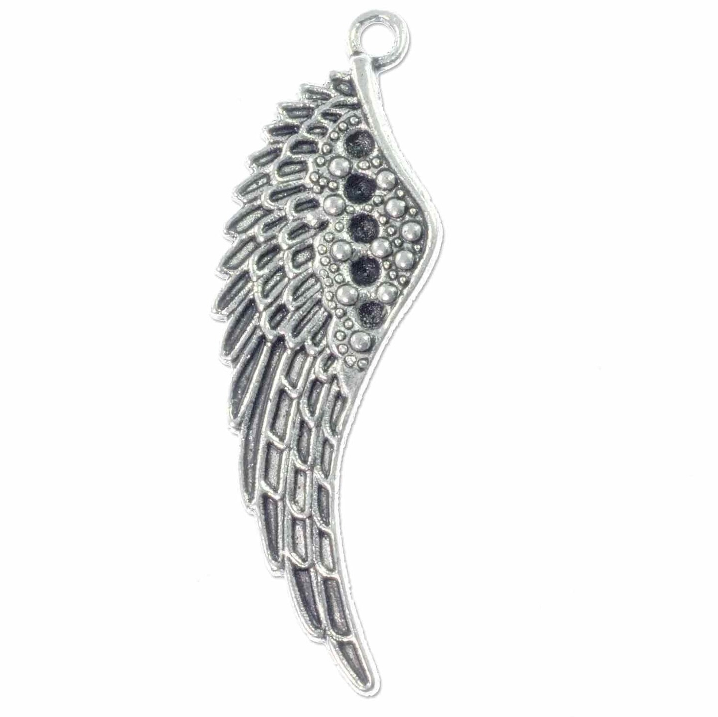 Wing Pendant 42x13mm Pewter Antique Silver Plated (1-Piece)