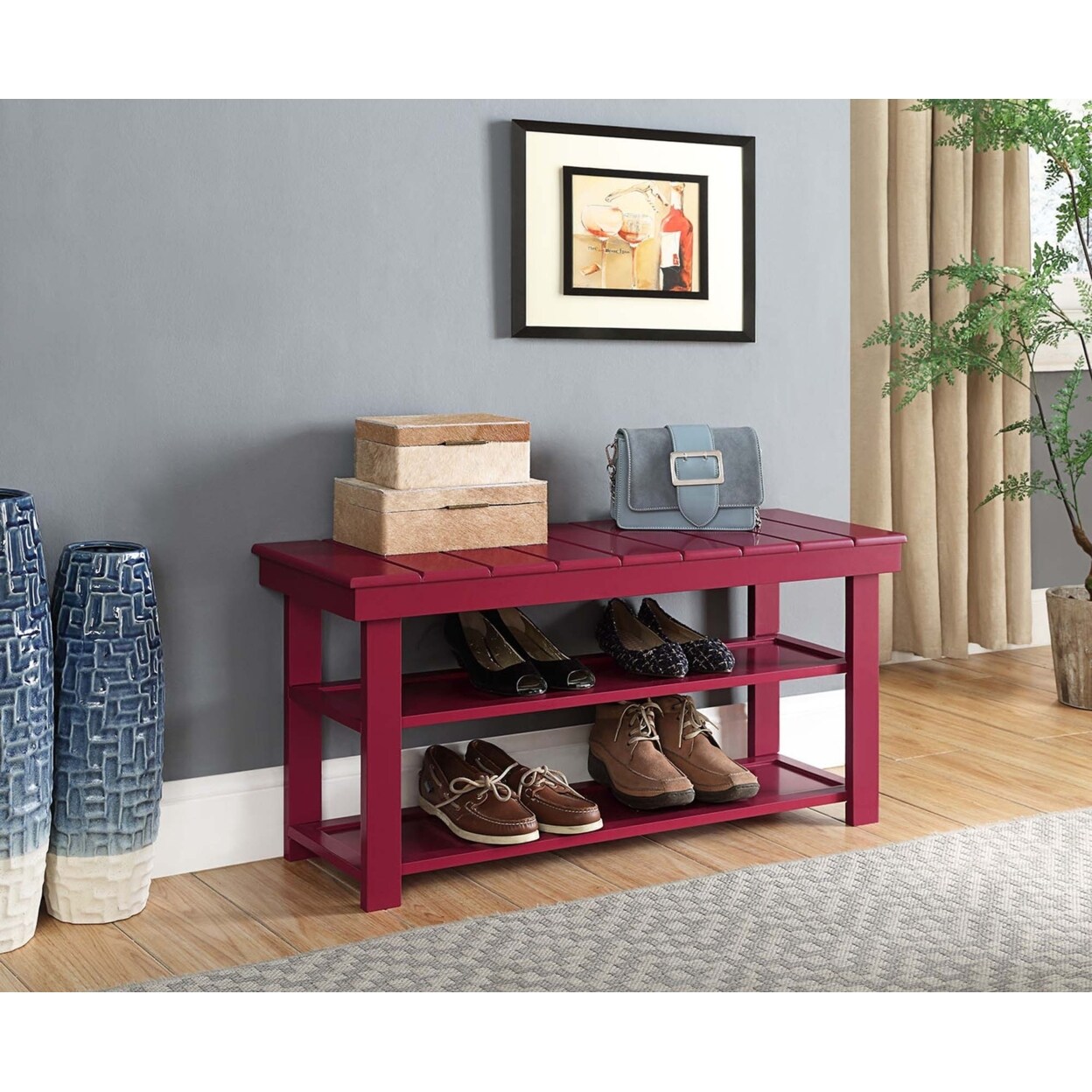 Convenience Concepts Oxford Utility Mudroom Bench, Cranberry Red