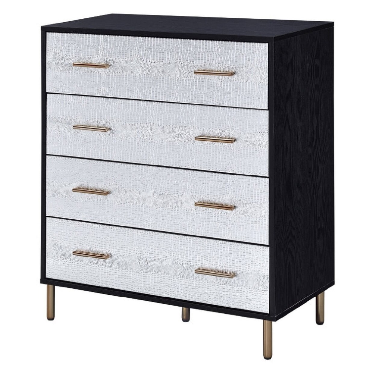 Saltoro Sherpi Emily 37 Inch Wood Tall Dresser Chest, 4 Drawers, Gold Handles, Black