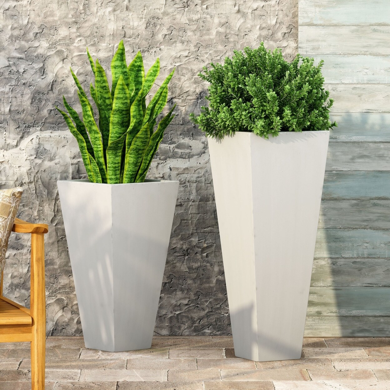 GDFStudio Fardeen Outdoor Modern Large and Small Cast Stone Planter Set