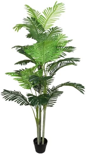 Tropical 7.5&#x22; Green Palm Tree with 31 Leaves and 3 Stems in Pot - Perfect for Creating a Relaxing Oasis in any Indoor Space